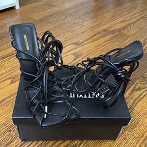 PrettyLittleThing Black Strappy Heels